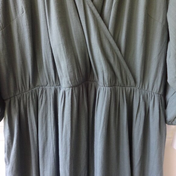 Lane Bryant Green puff sleeve midi dress size 20, tuck detail, lined Boho, NWT - Picture 7 of 16